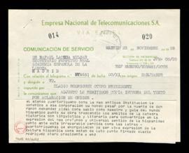 Copia del telegrama de Eladio Rodríguez Otero, presidente del Ateneo Puertorriqueño, a Rafael Lap...