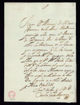 Carta de Carlos de la Reguera a Manuel de Villegas, tesorero, en la que le participa que la Acade...
