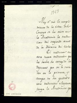 Minuta de la carta [de Manuel de Lardizábal y Uribe] a Ant[oni]o Martínez Salazar en la que le tr...