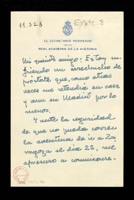 Carta de Julio Guillén, secretario perpetuo de la Real Academia de la Historia, al secretario en ...
