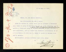 Carta de Javier García de Leaniz, subsecretario de Instrucción Pública y Bellas Artes, a Emilio C...