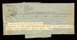 Telegrama enviado por Pemán en el que advierte que no podrá llegar al entierro de Amezúa