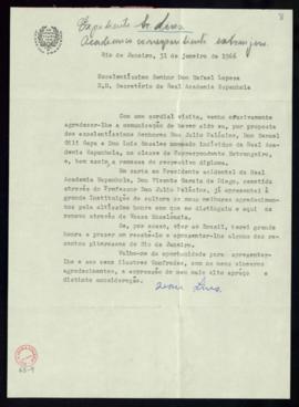 Carta de Ivan Lins a Rafael Lapesa con la que le agradece haber sido nombrado individuo correspon...