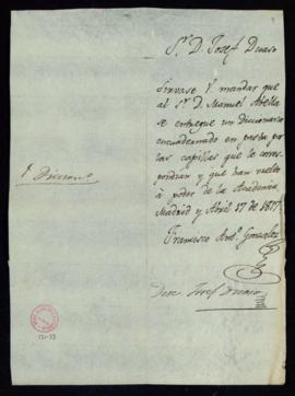 Carta de Francisco Antonio González a José Duaso con la indicación de que entregue a Manuel Abell...