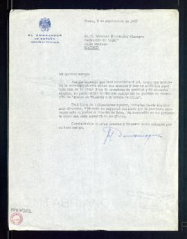 Carta de José María Doussinague, embajador de España cerca de la Santa Sede, a Melchor Fernández ...