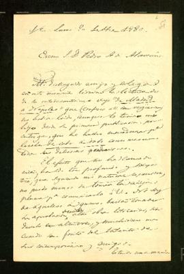 Carta de Ramón de Mesonero Romanos a su amigo [Pedro Antonio] de Alarcón en la que elogia el libr...