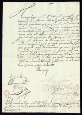 Orden del marqués de Villena de abono a Vincencio Squarzafigo de 2475 reales de vellón por el cob...