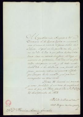 Carta del duque de San Carlos a Francisco Antonio González con el que remite un ejemplar del dicc...