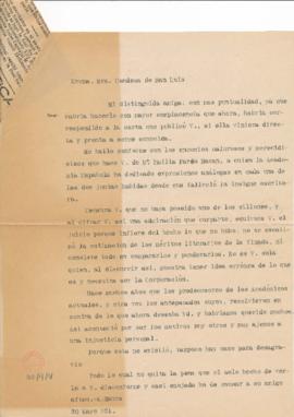 Copia de la carta de Antonio Maura a la condesa de San Luis en la que refiere los encomios que la...