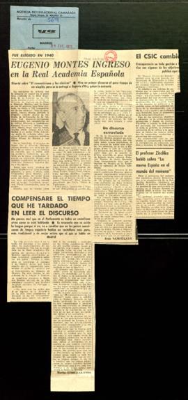 Fue elegido en 1940. Eugenio Montes, ingresó en la Real Academia Española, por Juan Sampelayo