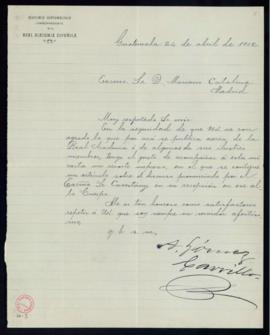 Carta de A[gustín] Gómez Carrillo [secretario de la Academia Guatemalteca] al secretario, Mariano...
