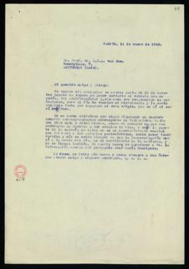 Minuta de la carta de Julio Casares a C. F. Adolf van Dam con la que le remite una fotografía suy...