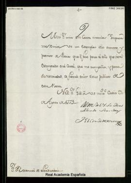 Carta del conde de Gerena a Manuel de Lardizábal [y Uribe] en la que le comunica que el cartel en...