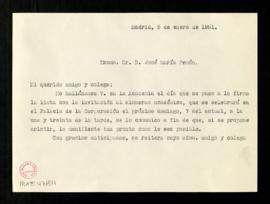 Copia de la carta de Julio Casares a José María Pemán en la que le pide que confirme si asistirá ...