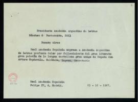 Copia del telegrama del secretario, Lapesa, al presidente de la Academia Argentina de Letras con ...