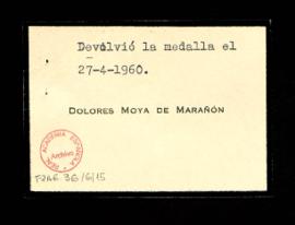 Tarjeta de Dolores Moya de Marañón
