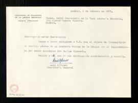 Carta de Luis Alfonso, secretario general de la Asociación de Academias de la Lengua Española, a ...