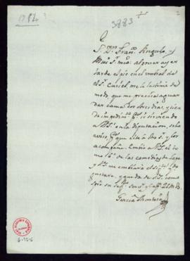 Carta de García de Montoya a Francisco Antonio de Angulo en la que avisa que se ha caído y que ti...