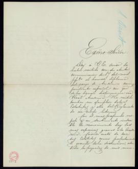 Carta de Eduardo Benot al secretario [Manuel Bretón de los Herreros] por la que agradece a la Aca...