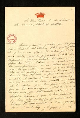 Carta de Emilia Pardo Bazán a Pedro [Antonio] de Alarcón en la que se interesa por su opinión sob...