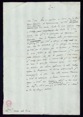 Minuta de la carta de Juan Trigueros al conde de la Roca en la que le avisa que está cerca de lee...