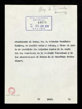 Copia sin firma del saluda [del secretario] a Salvador Fernández Ramírez, al que adjunta copias d...