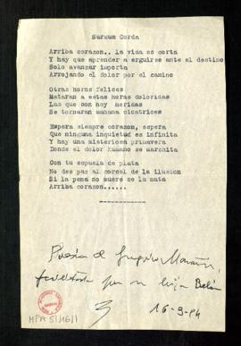 Sursum Corda, poesía de Gregorio Marañón