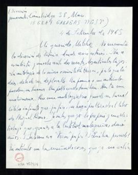 Carta de Jorge Guillén a Melchor Fernández Almagro en la que le dice que recibió dos recortes con...