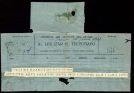 Telegrama de pésame de [Narciso] Alonso Cortés por el fallecimiento de su insigne amigo [Francisc...