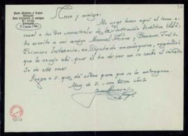 Carta de Juan Moneva en la que pide el tomo anual o los dos semestrales de La Ilustración Artísti...