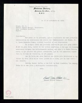 Carta de Manuel Olimón Nolasco a Rafael Lapesa, secretario, con la que le expresa su condolencia ...