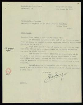 Carta de J. A. van Praag a Julio Casares en la que le agradece sus explicaciones sobre los tomos ...