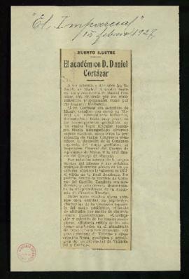 Recorte del diario El Imparcial de 15 de febrero de 1927, con la noticia del fallecimiento de Dan...