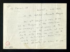 Carta de César Jalón a Melchor Fernández Almagro con la que le envía el libro del que hablaron pa...
