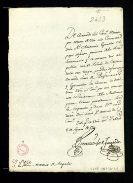 Carta de Ignacio de Higareda a Francisco Antonio de Angulo con la que remite el escrito titulado ...