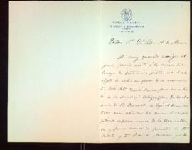 Carta de Emilio Arrieta a Pedro Antonio de Alarcón sobre su apoyo a José Antonio Chápuli, autor d...