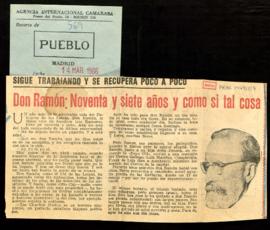 Recorte del diario Pueblo con el artículo Don Ramón: noventa y siete años y como si tal cosa