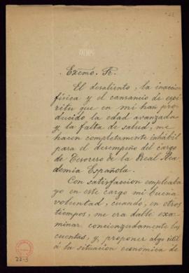 Carta del marqués de Valmar [Leopoldo Augusto García de Cueto] al director, el conde de Cheste, d...