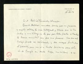 Carta de Gaspar Gómez de la Serna y Scardovi a Melchor Fernández Almagro en la que le agradece su...
