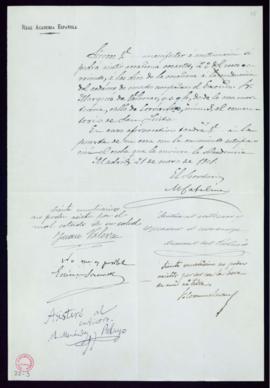 Consulta del secretario a los académicos sobre su asistencia al entierro del marqués de Valmar [L...