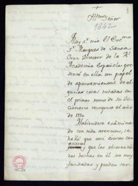 Minuta de la carta [del secretario, Juan Trigueros] a José Laplana y Castillón en la que le comun...