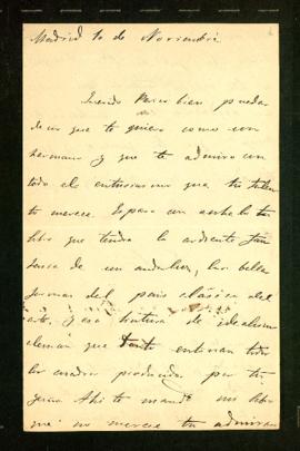 Carta de Emilio Castelar a Pedro Antonio de Alarcón en la que le dice que espera con ansia su nue...
