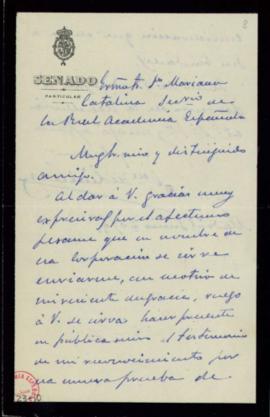 Carta del c[on]de de Liniers al secretario, Mariano Catalina de agradecimiento a la Academia por ...