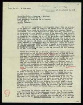 Carta de C. F. Adolf van Dam a Julio Casares en la que le ruega que mantengan al día la lista de ...