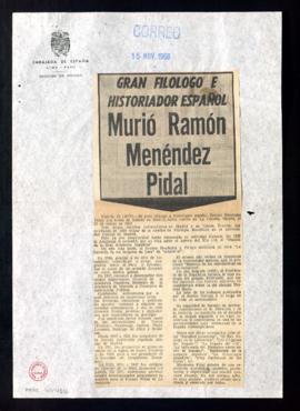 Gran filólogo e historiador español murió Ramón Menéndez Pidal