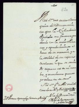 Carta de José de Bustamante y Loyola a Vincencio Squarzafigo de agradecimiento por el envío del t...