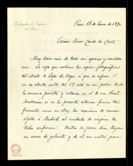 Carta de Fernando León y Castillo al conde de Cheste en la que le informa de que la caja con las ...