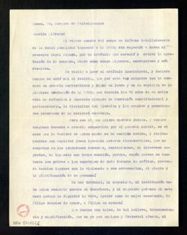 Copia de la carta de J. Sánchez Guerra al marqués de Valdeiglesias sobre la censura de un artícul...