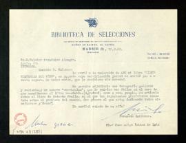 Carta de Fernando Quiñones a Melchor Fernández Almagro en la que le dice que le ha enviado a la r...