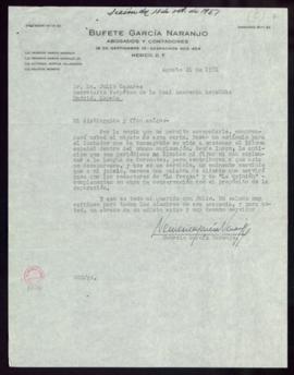 Carta de Nemesio García Naranjo a Julio Casares, secretario de la Real Academia Española, con la ...